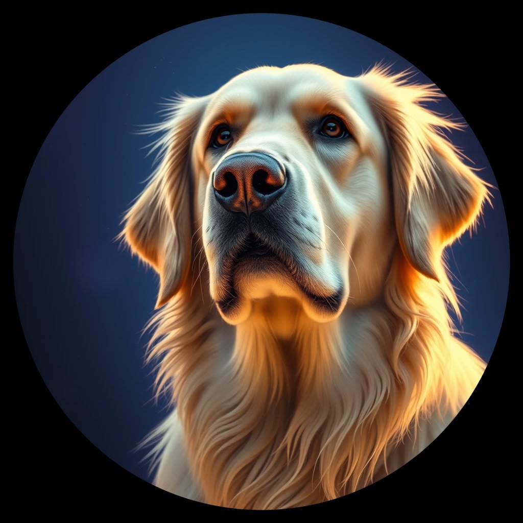 Cosmic medallion portrait of GRLS_grlsHEI0QBOO, a Golden Retriever