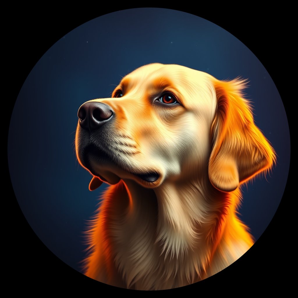 Cosmic medallion portrait of GRLS_grlsHFAQ2VV, a Golden Retriever