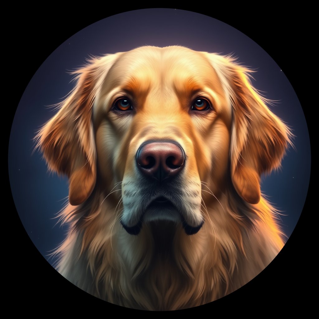 Cosmic medallion portrait of GRLS_grlsHG5JV933, a Golden Retriever