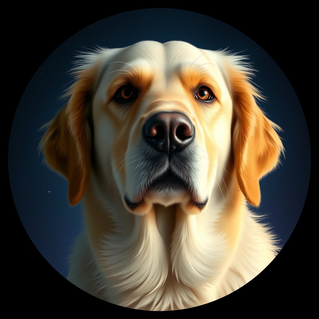 Cosmic medallion portrait of GRLS_grlsHG8T2KPP, a Golden Retriever