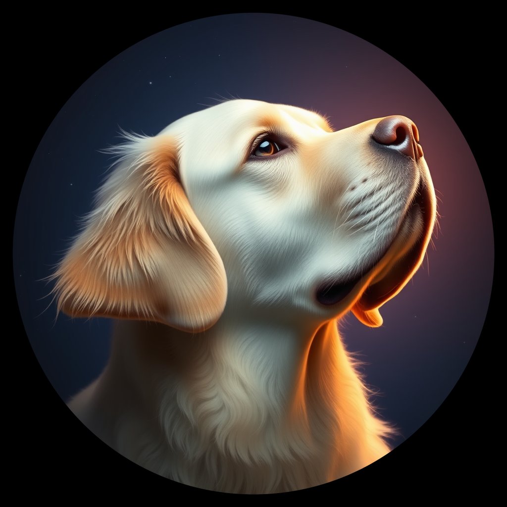 Cosmic medallion portrait of GRLS_grlsHHXWQ5DD, a Golden Retriever
