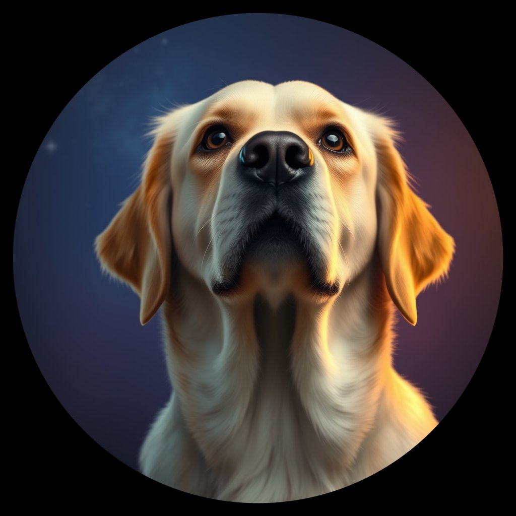 Cosmic medallion portrait of GRLS_grlsHINJVV22, a Golden Retriever