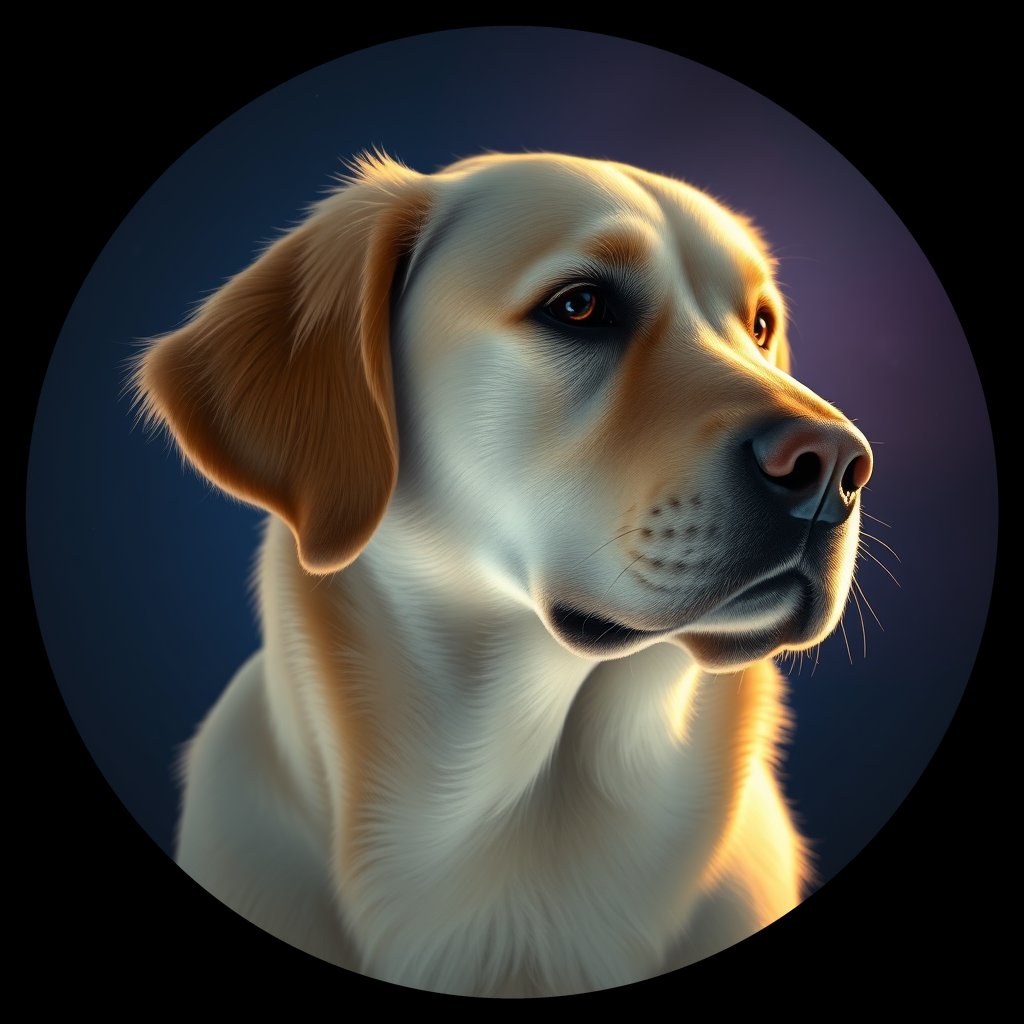 Cosmic medallion portrait of GRLS_grlsHJ856288, a Golden Retriever