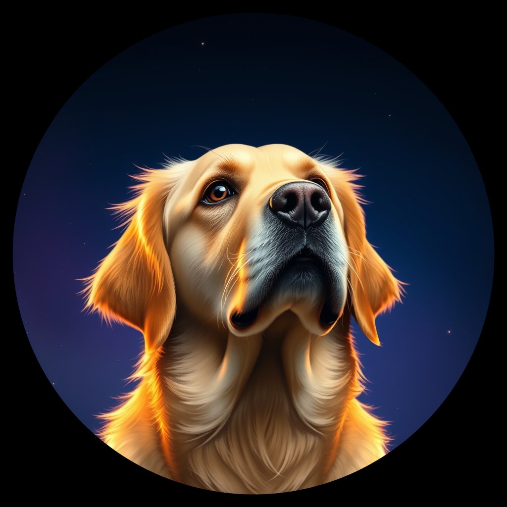 Cosmic medallion portrait of GRLS_grlsHJDFNY99, a Golden Retriever