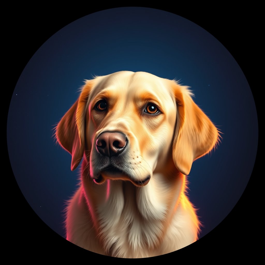 Cosmic medallion portrait of GRLS_grlsHJOG0OJJ, a Golden Retriever