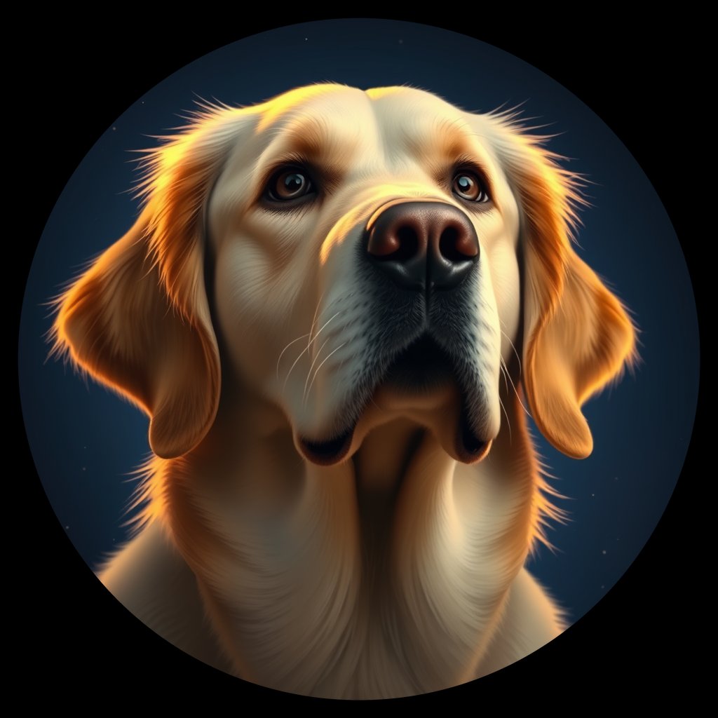 Cosmic medallion portrait of GRLS_grlsHJVCGCQQ, a Golden Retriever