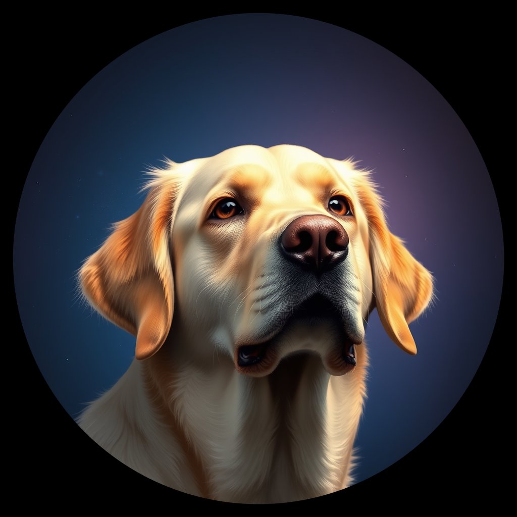 Cosmic medallion portrait of GRLS_grlsHK07NZ11, a Golden Retriever