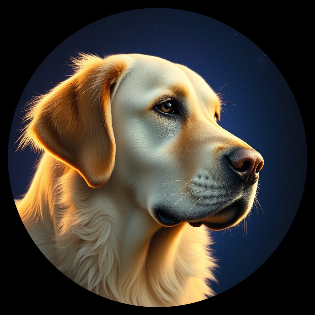 Cosmic medallion portrait of GRLS_grlsHKJALE11, a Golden Retriever