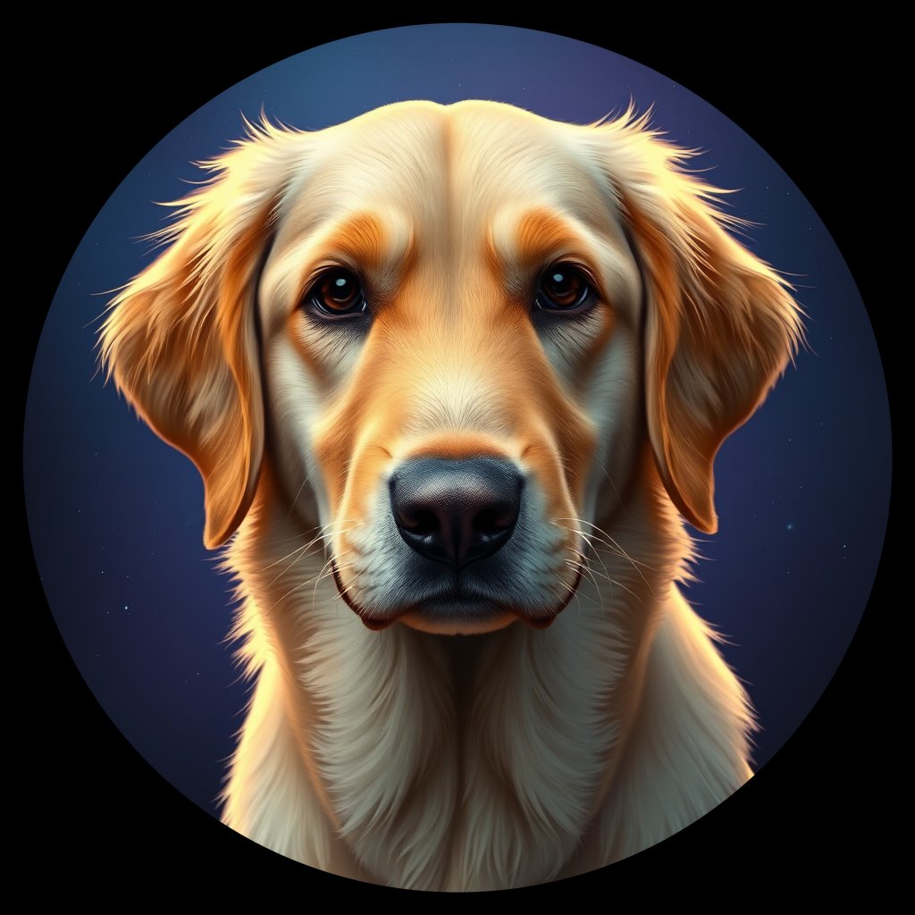 Cosmic medallion portrait of GRLS_grlsHL41BAJJ, a Golden Retriever