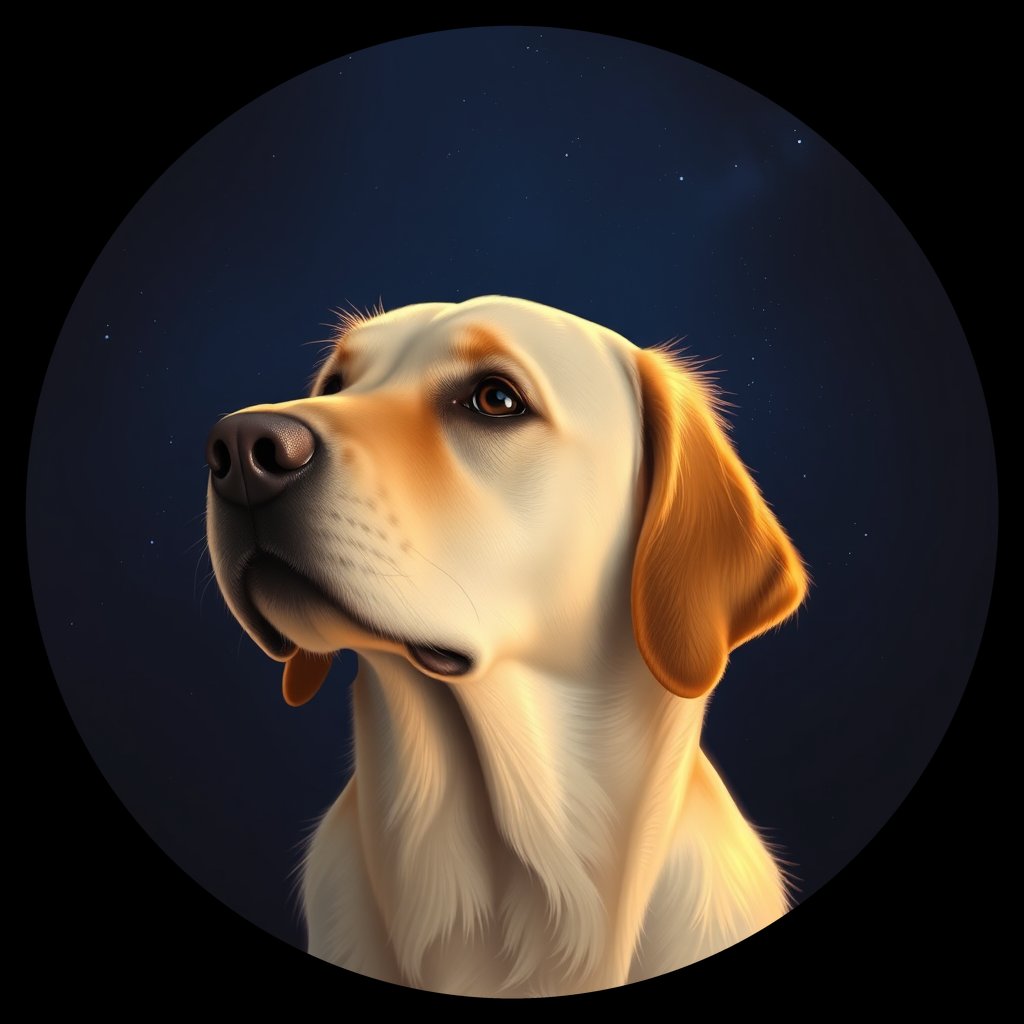 Cosmic medallion portrait of GRLS_grlsHLD5CNOO, a Golden Retriever