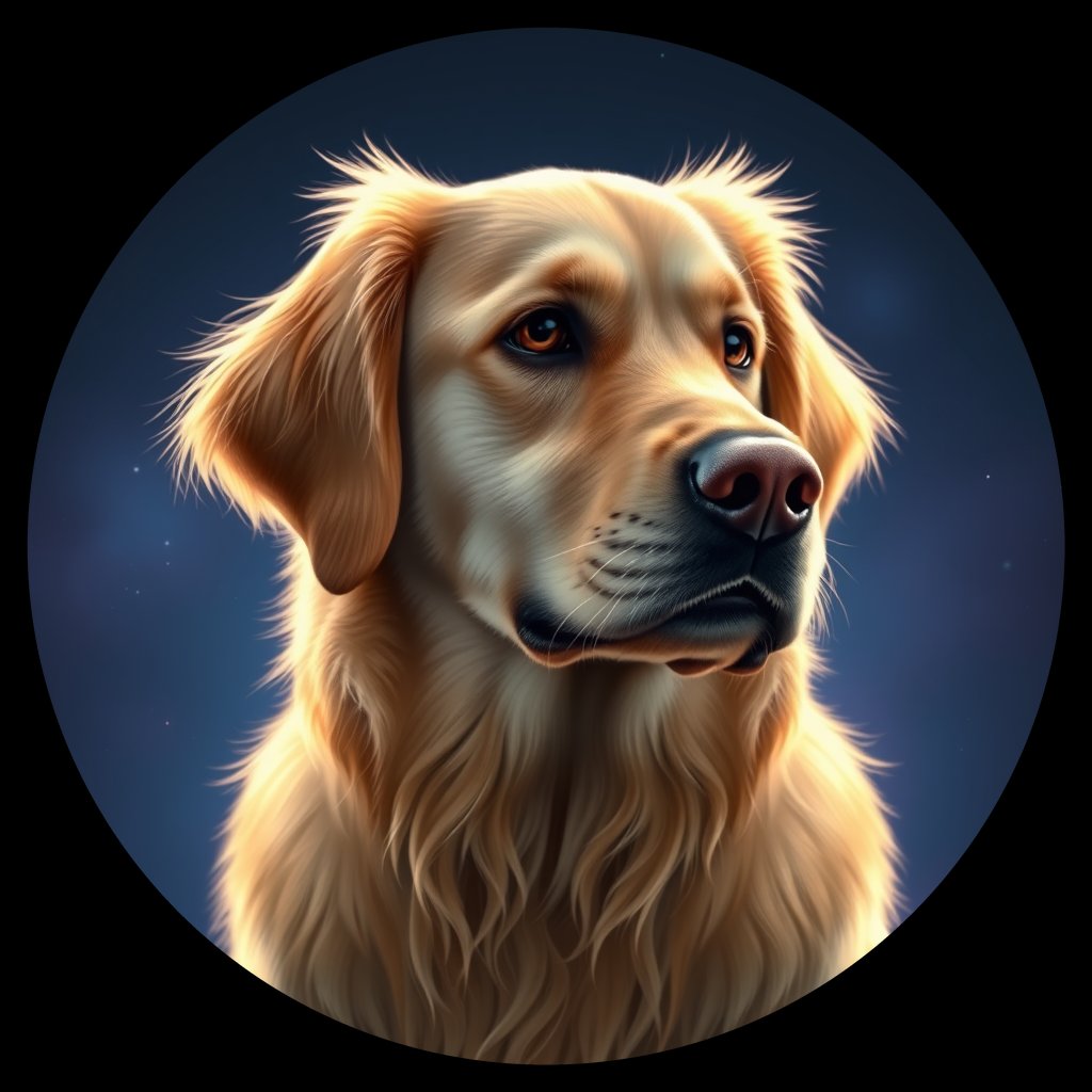 Cosmic medallion portrait of GRLS_grlsHMI6LJKK, a Golden Retriever