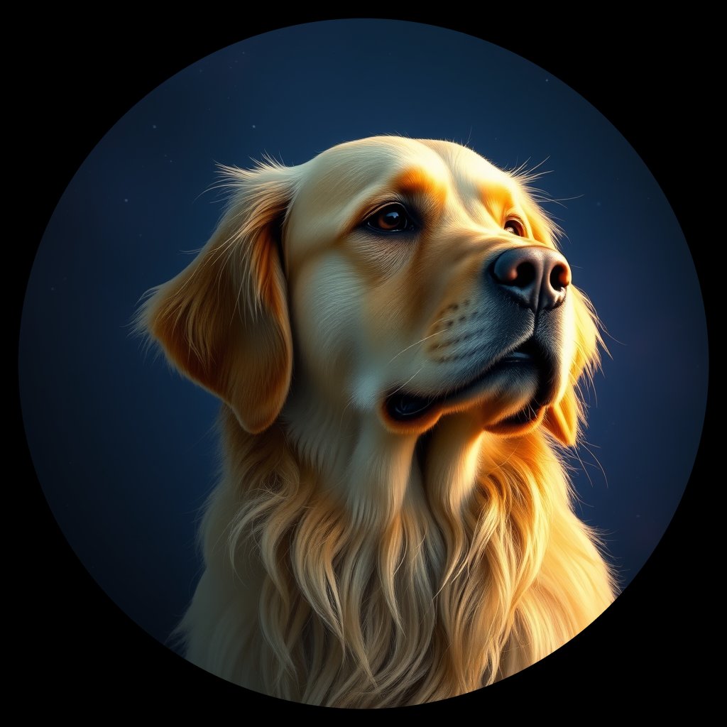 Cosmic medallion portrait of GRLS_grlsHMXPKF55, a Golden Retriever