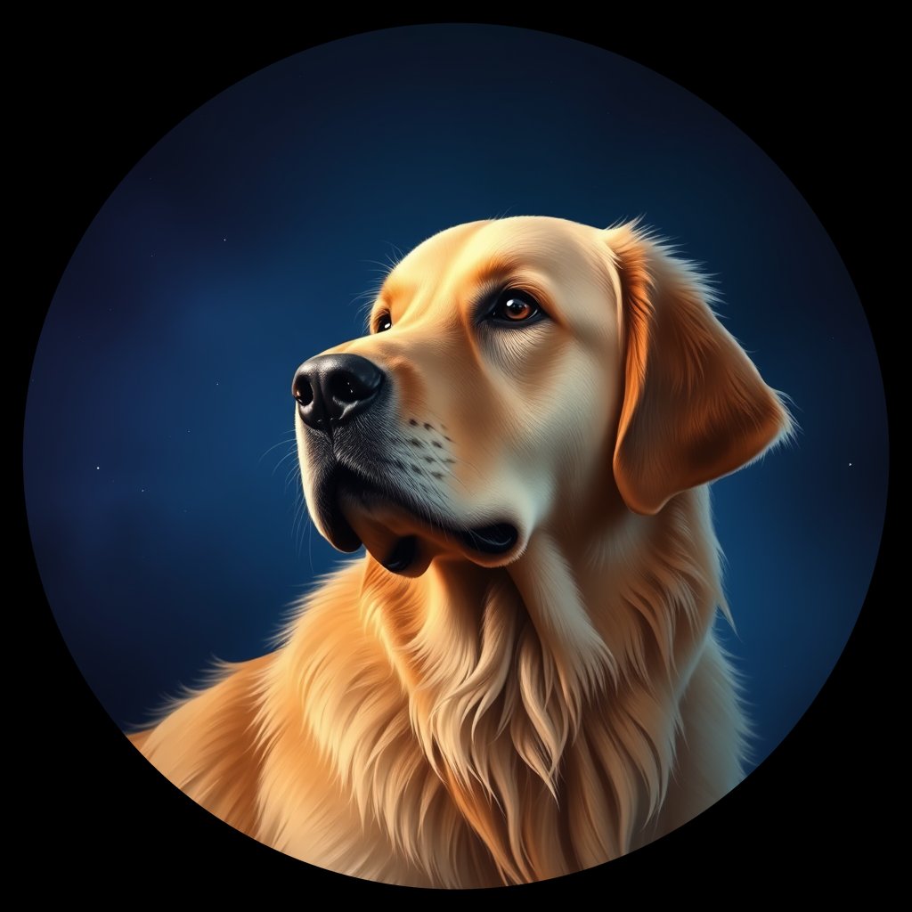 Cosmic medallion portrait of GRLS_grlsHNVCL3TT, a Golden Retriever