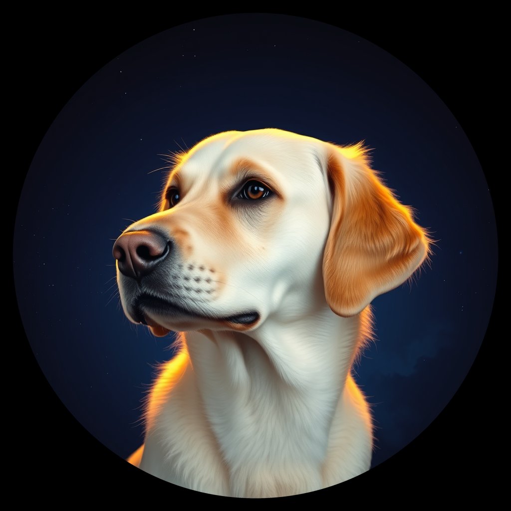 Cosmic medallion portrait of GRLS_grlsHNWDKEVV, a Golden Retriever