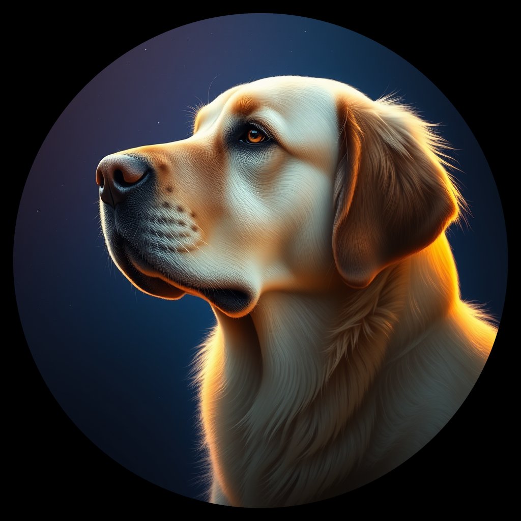 Cosmic medallion portrait of GRLS_grlsHNYS5ITT, a Golden Retriever