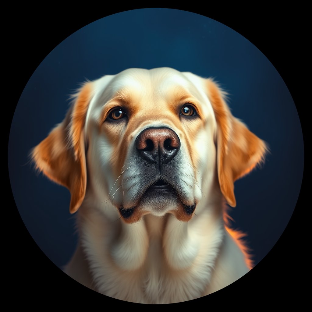 Cosmic medallion portrait of GRLS_grlsHO2TSODD, a Golden Retriever