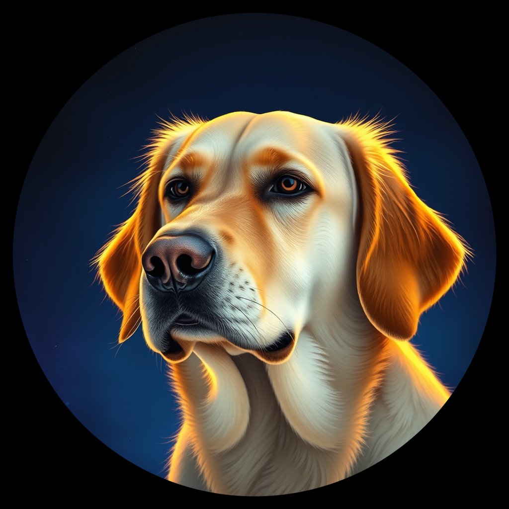 Cosmic medallion portrait of GRLS_grlsHOGPQIDD, a Golden Retriever