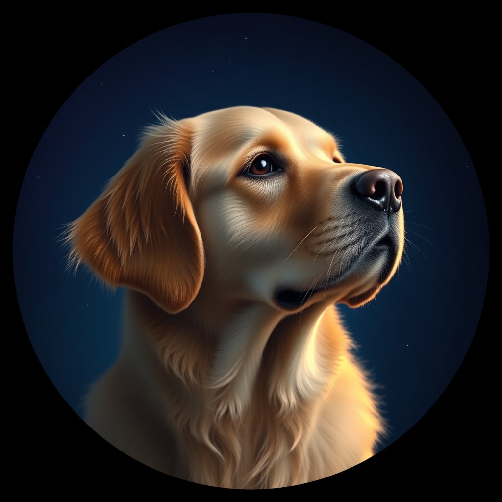 Cosmic medallion portrait of GRLS_grlsHPTRZVGG, a Golden Retriever