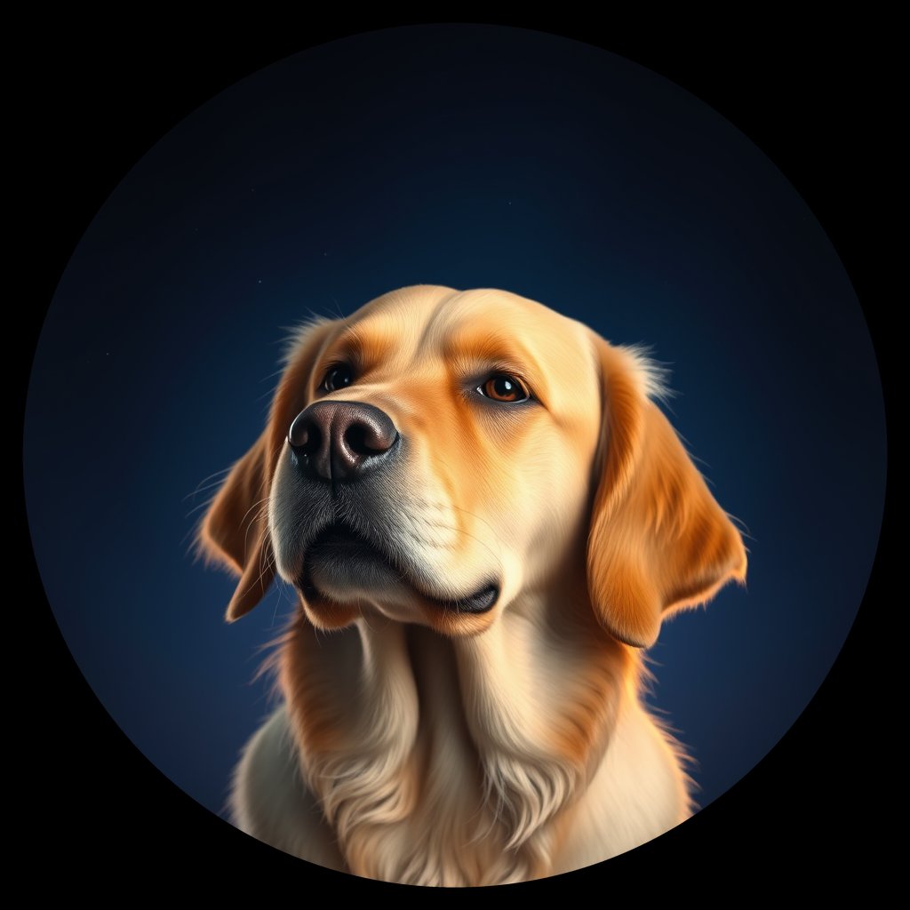 Cosmic medallion portrait of GRLS_grlsHQ2XUMM, a Golden Retriever