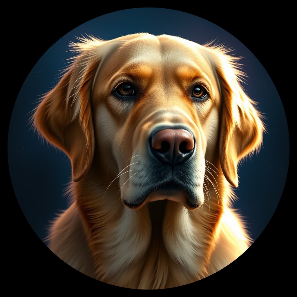 Cosmic medallion portrait of GRLS_grlsHR6YHDHH, a Golden Retriever