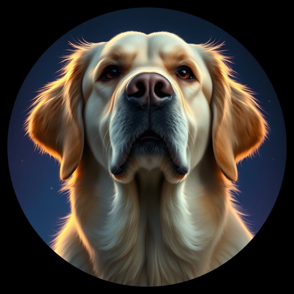 Cosmic medallion portrait of GRLS_grlsHRP6EYQQ, a Golden Retriever