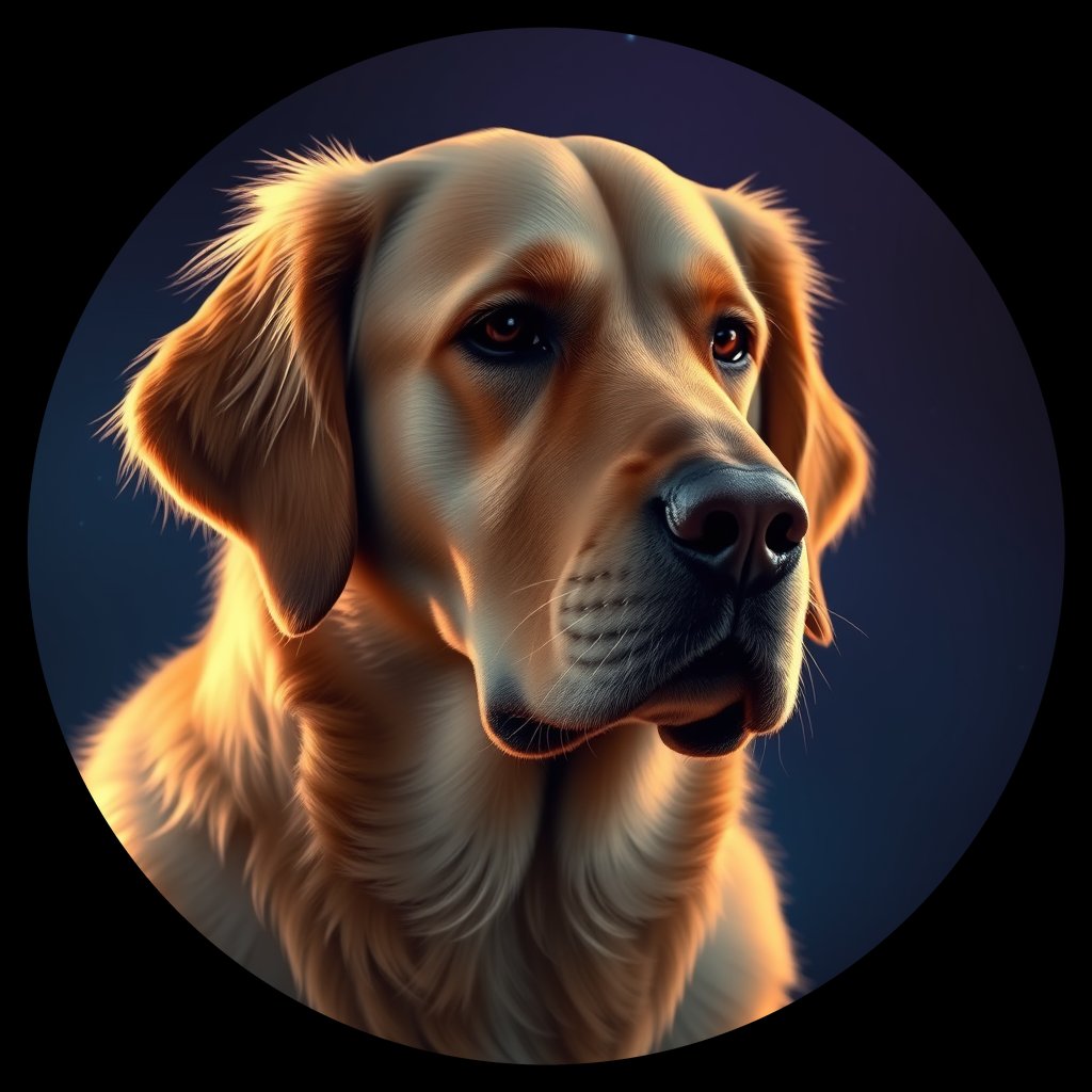 Cosmic medallion portrait of GRLS_grlsHSZ4NWKK, a Golden Retriever