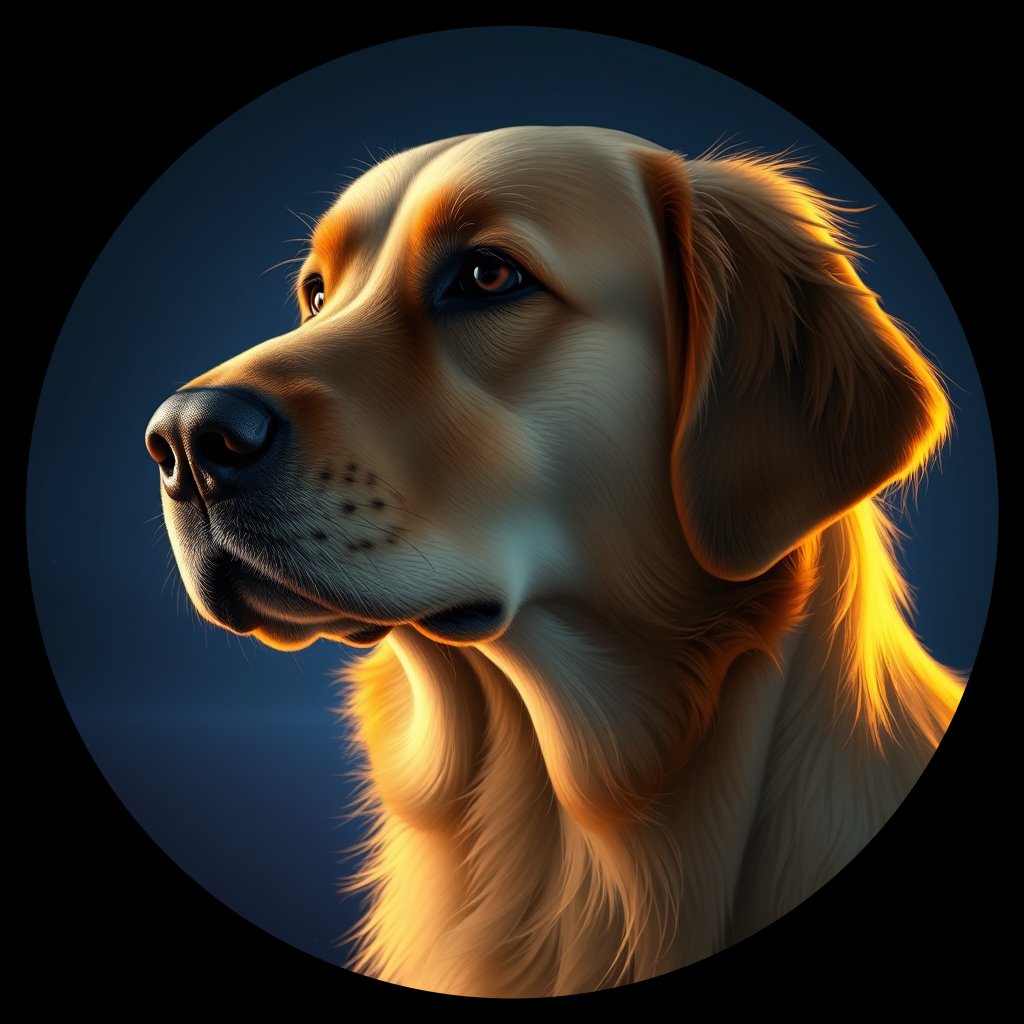 Cosmic medallion portrait of GRLS_grlsHTH5U533, a Golden Retriever