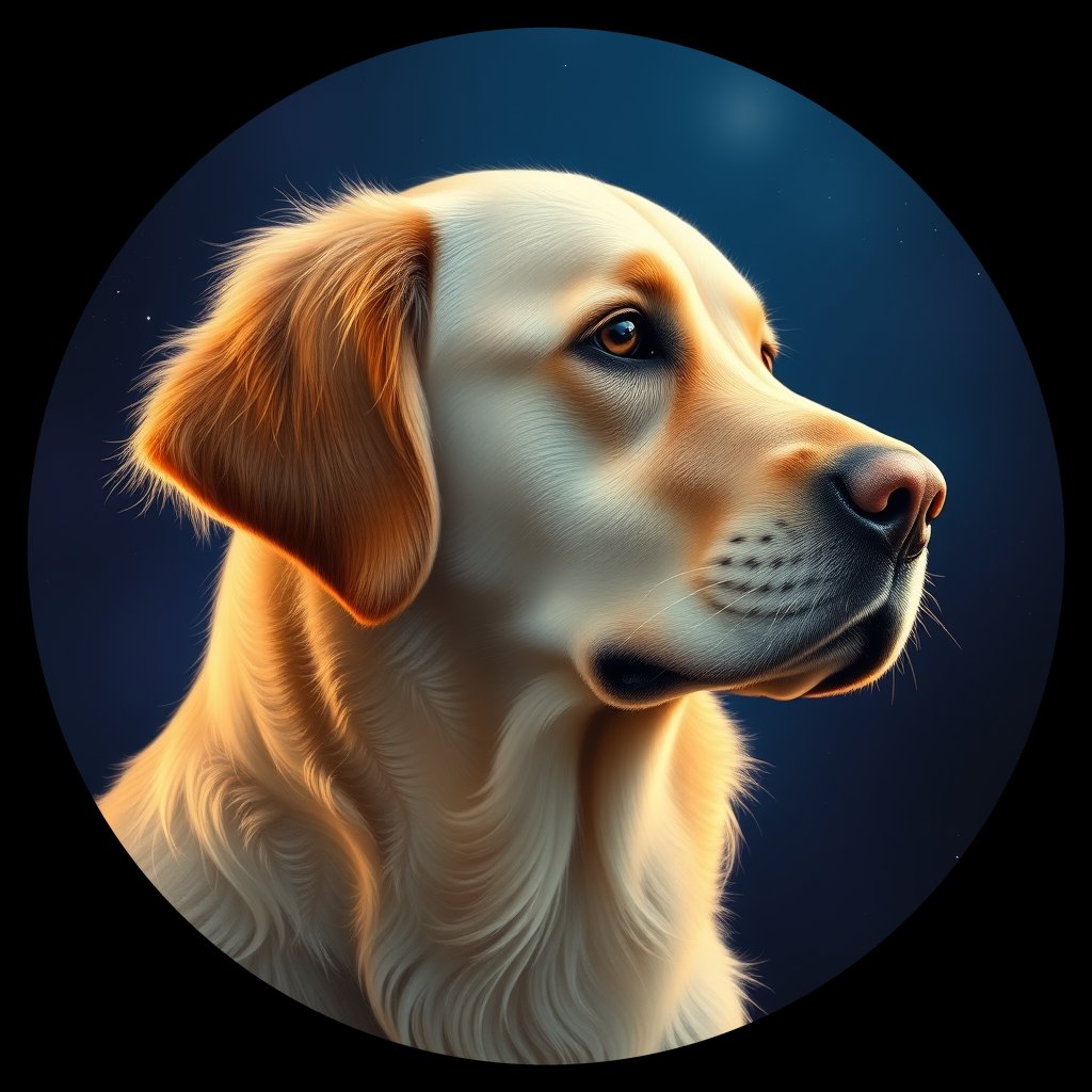 Cosmic medallion portrait of GRLS_grlsHTX9MBB, a Golden Retriever