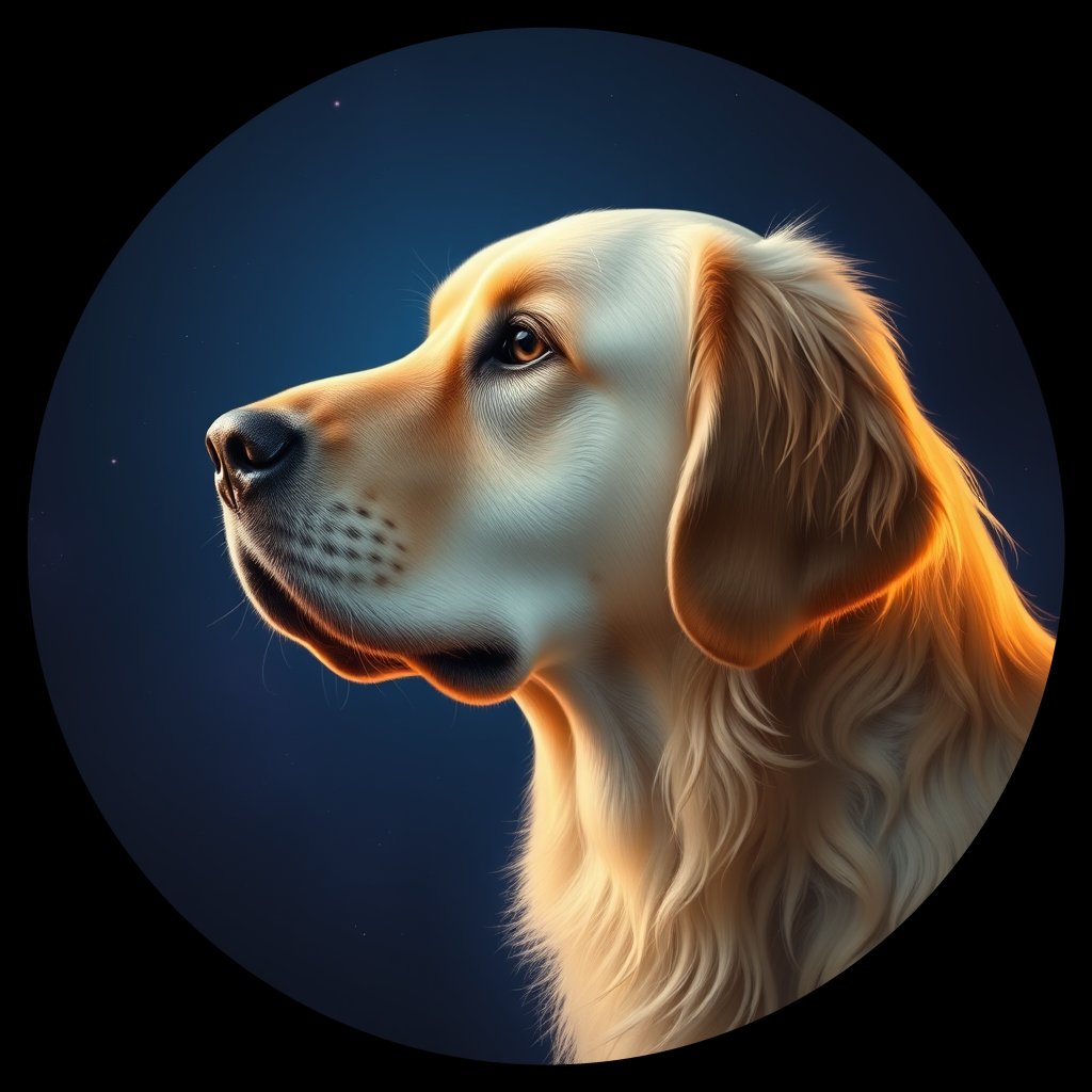 Cosmic medallion portrait of GRLS_grlsHU8C0ENN, a Golden Retriever