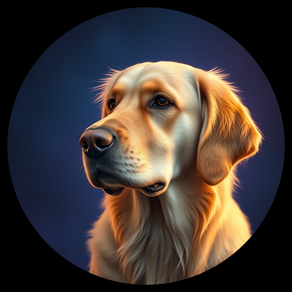 Cosmic medallion portrait of GRLS_grlsHX9Q5HPP, a Golden Retriever