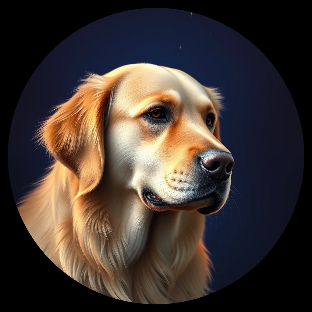 Cosmic medallion portrait of GRLS_grlsHXB7BKTT, a Golden Retriever
