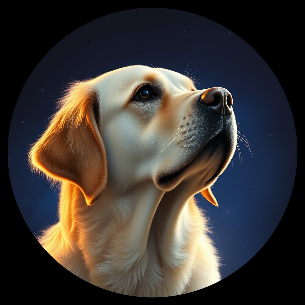 Cosmic medallion portrait of GRLS_grlsHXQLC6GG, a Golden Retriever