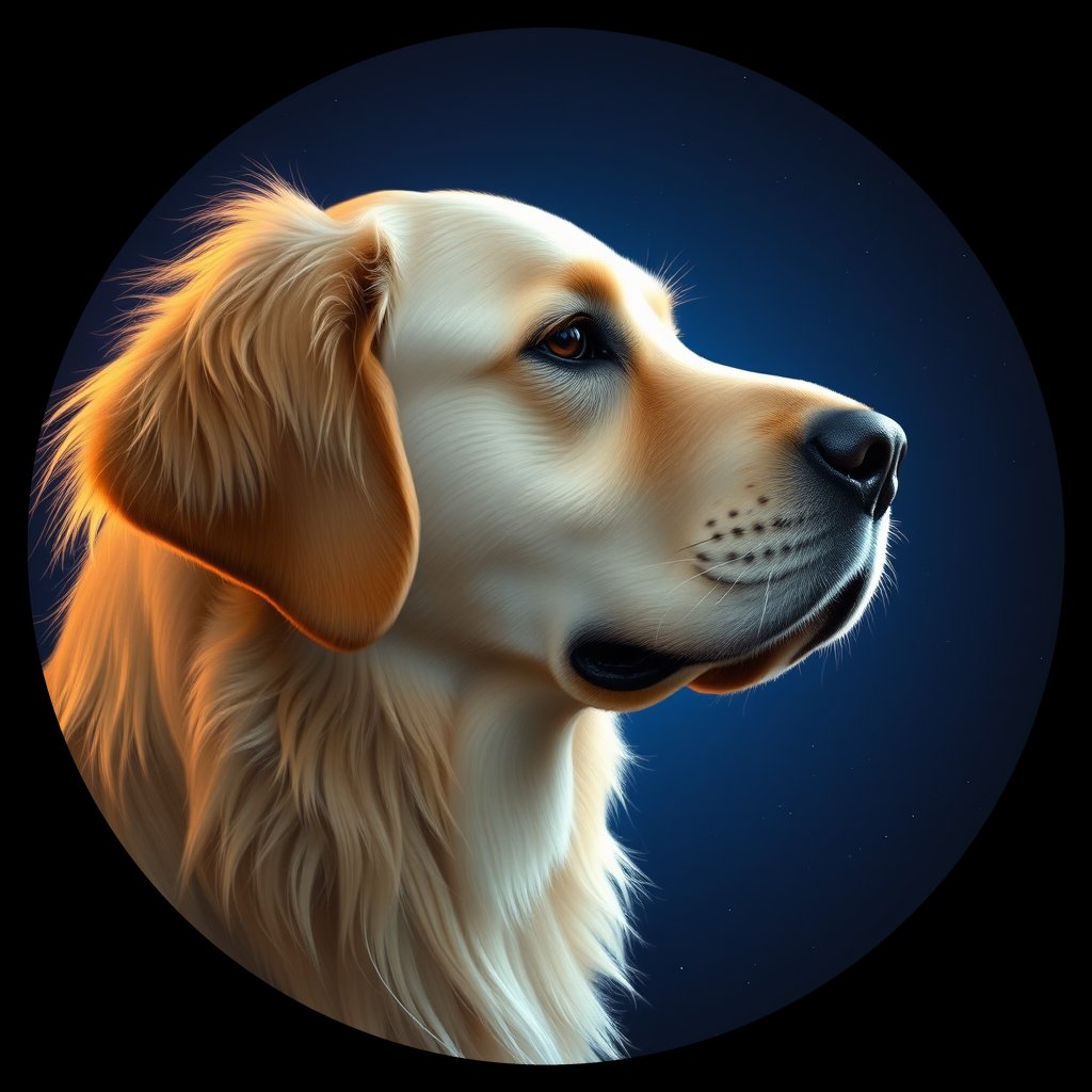 Cosmic medallion portrait of GRLS_grlsHY06UYFF, a Golden Retriever