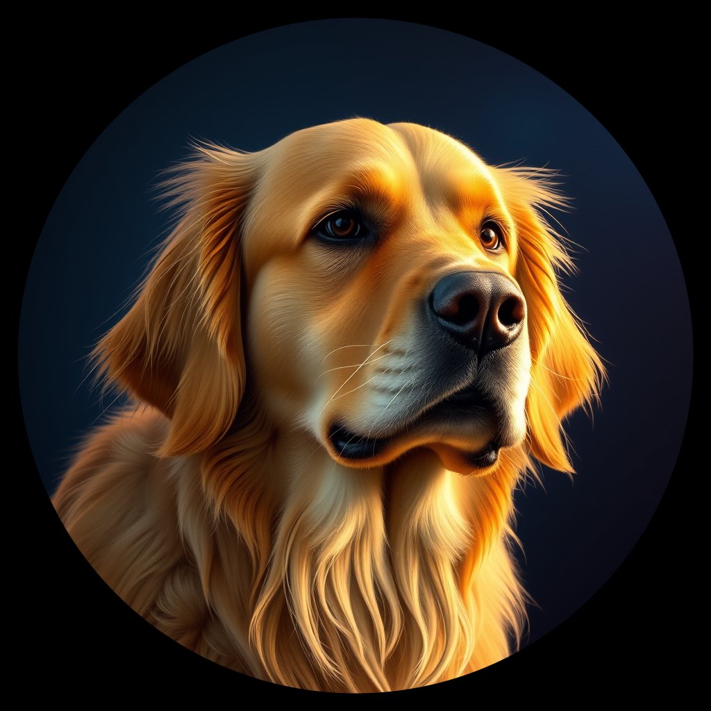 Cosmic medallion portrait of GRLS_grlsHZFJDBB, a Golden Retriever