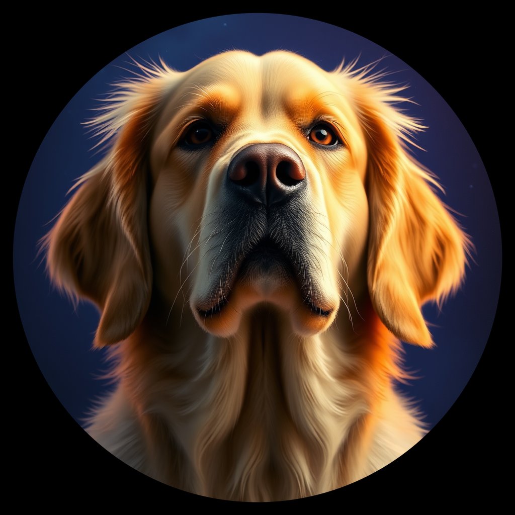 Cosmic medallion portrait of GRLS_grlsI0K4H6II, a Golden Retriever
