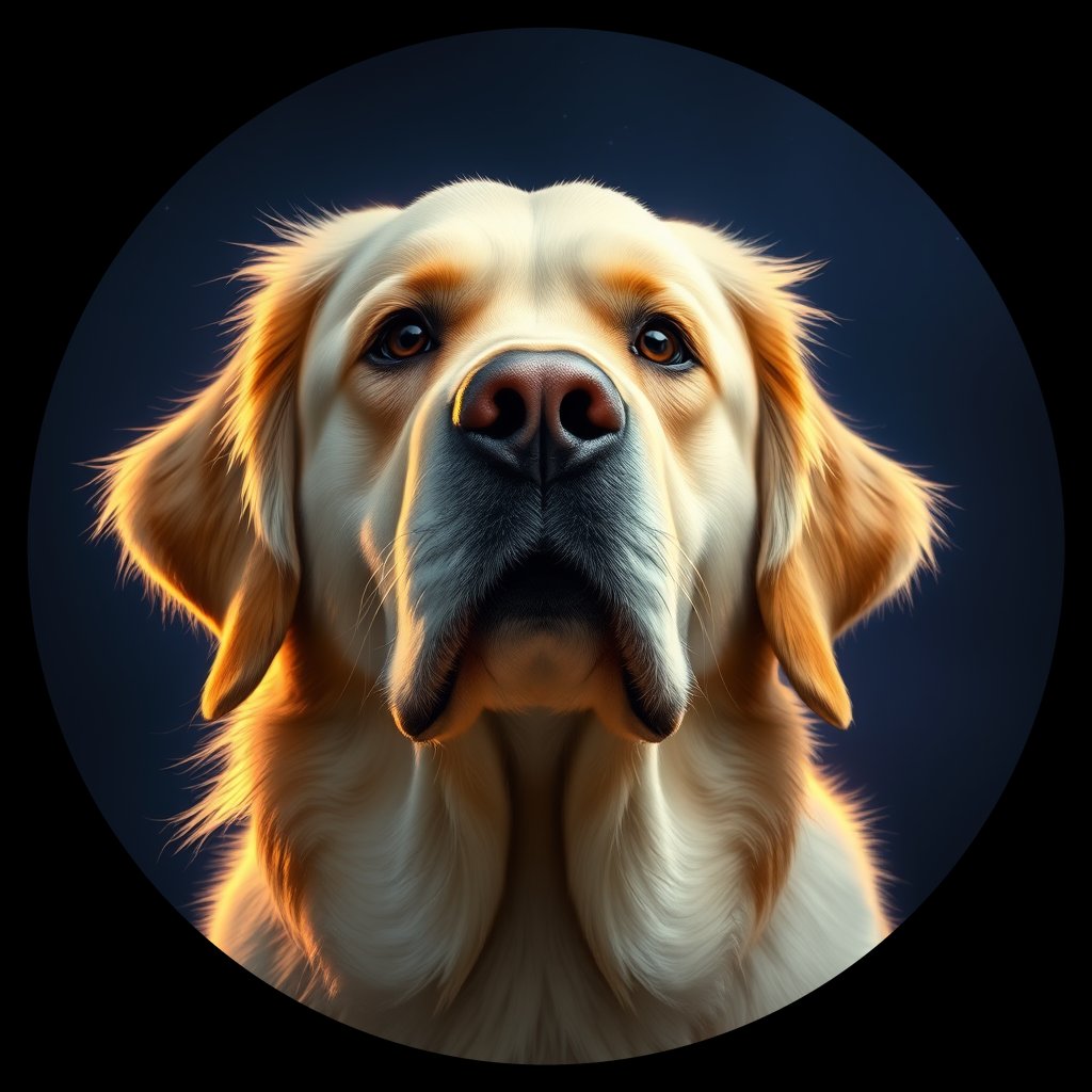 Cosmic medallion portrait of GRLS_grlsI19UH466, a Golden Retriever