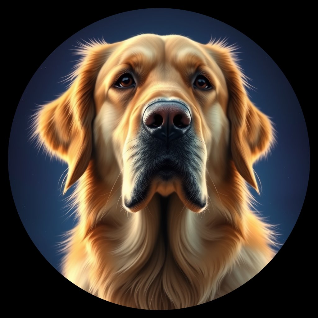 Cosmic medallion portrait of GRLS_grlsI1LFYF33, a Golden Retriever