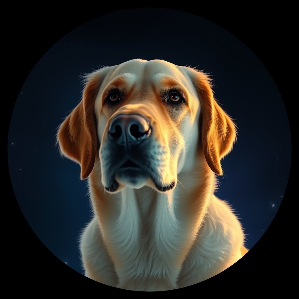 Cosmic medallion portrait of GRLS_grlsI2GJW4XX, a Golden Retriever