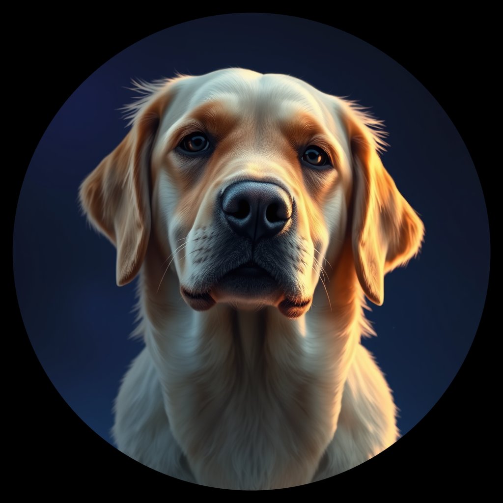 Cosmic medallion portrait of GRLS_grlsI3G3N9, a Golden Retriever