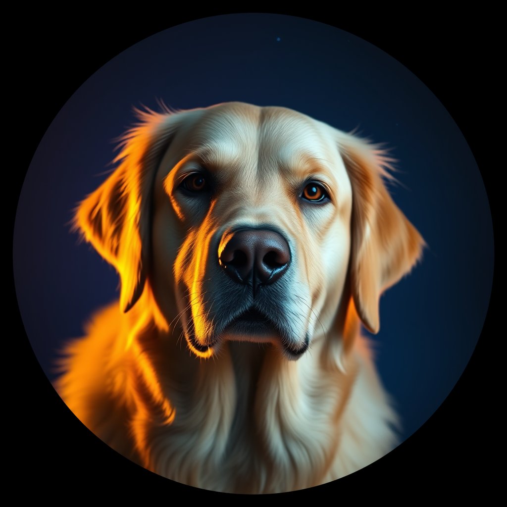 Cosmic medallion portrait of GRLS_grlsI3WY0077, a Golden Retriever