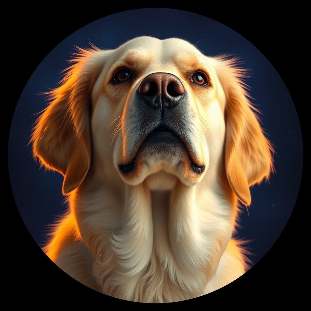 Cosmic medallion portrait of GRLS_grlsI46Y0RZZ, a Golden Retriever