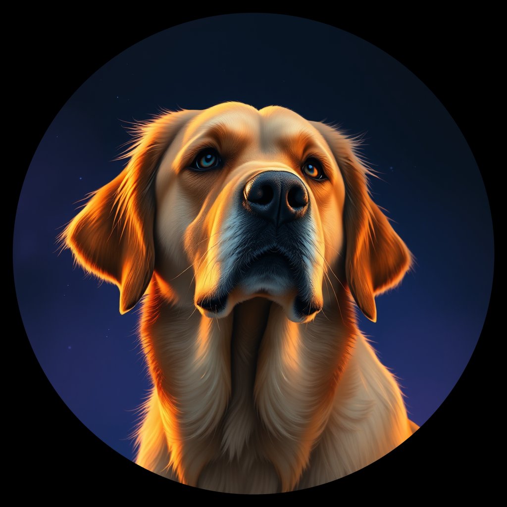 Cosmic medallion portrait of GRLS_grlsI48DHOKK, a Golden Retriever