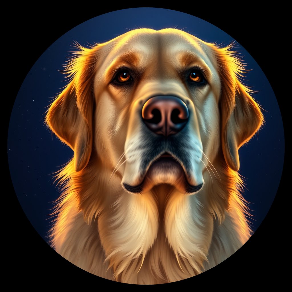 Cosmic medallion portrait of GRLS_grlsI4KWZ2ZZ, a Golden Retriever