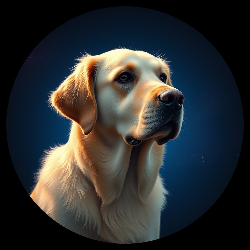 Cosmic medallion portrait of GRLS_grlsI4LJT3ZZ, a Golden Retriever