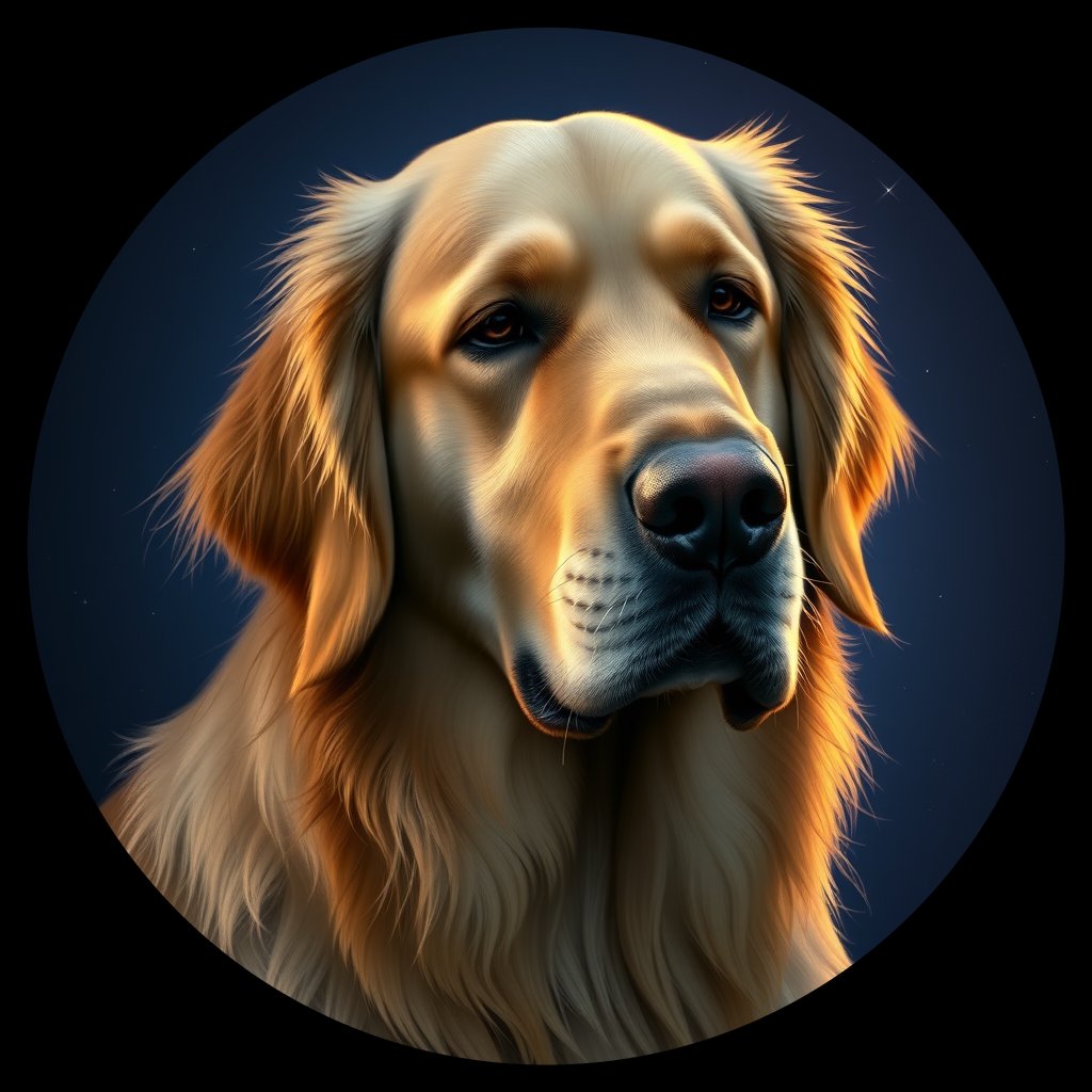 Cosmic medallion portrait of GRLS_grlsI72KCXWW, a Golden Retriever