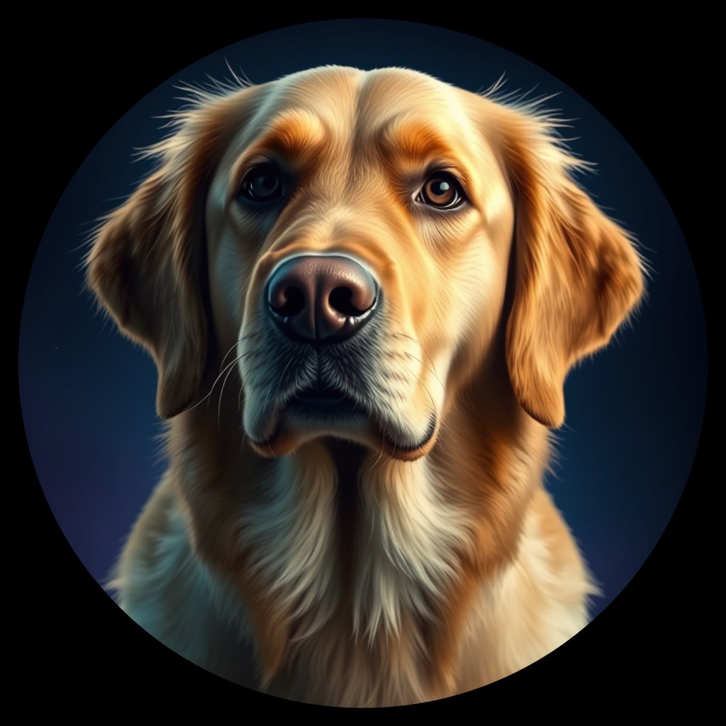 Cosmic medallion portrait of GRLS_grlsI78BAZ77, a Golden Retriever