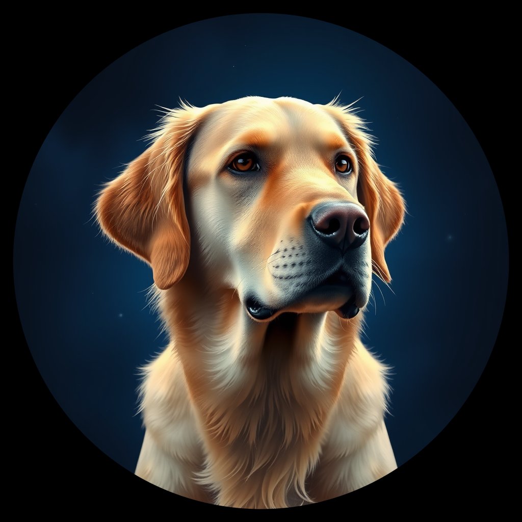 Cosmic medallion portrait of GRLS_grlsI7NM0MNN, a Golden Retriever