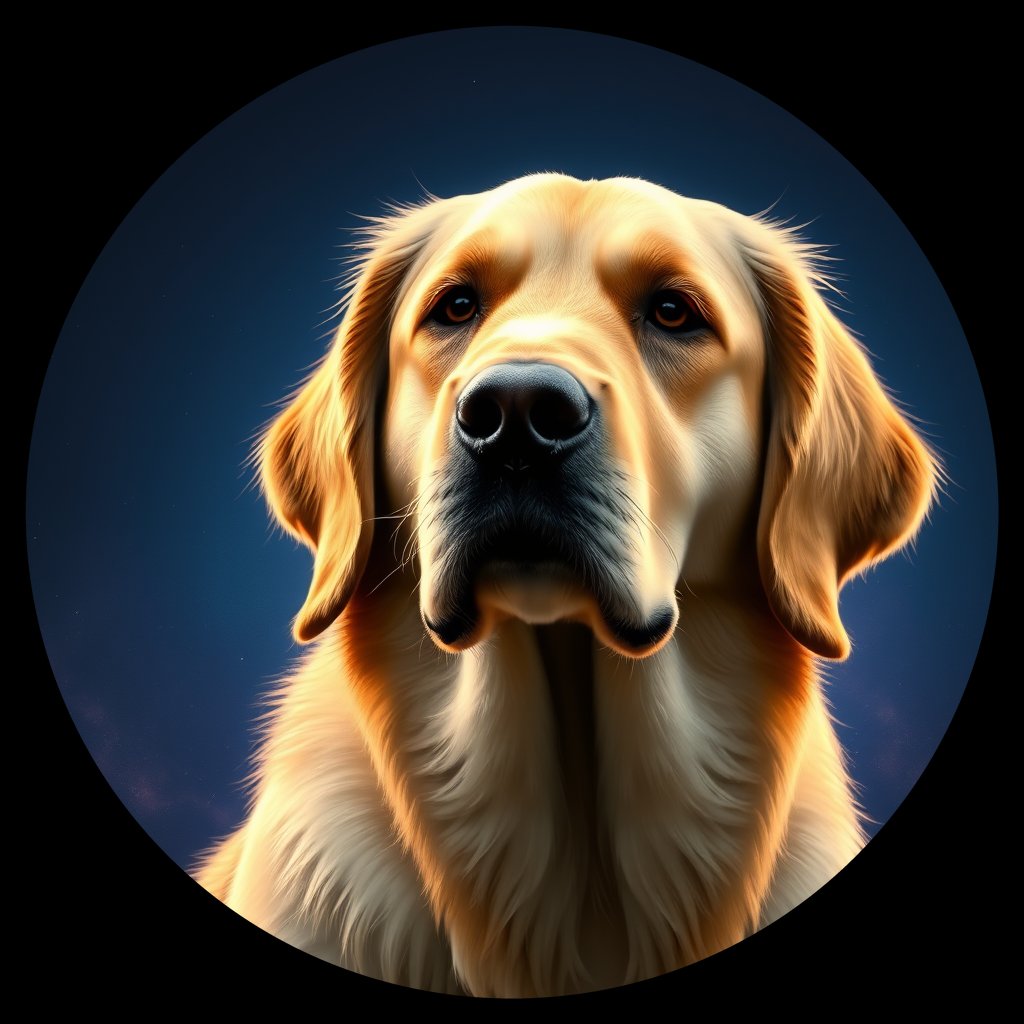 Cosmic medallion portrait of GRLS_grlsI7T0B888, a Golden Retriever