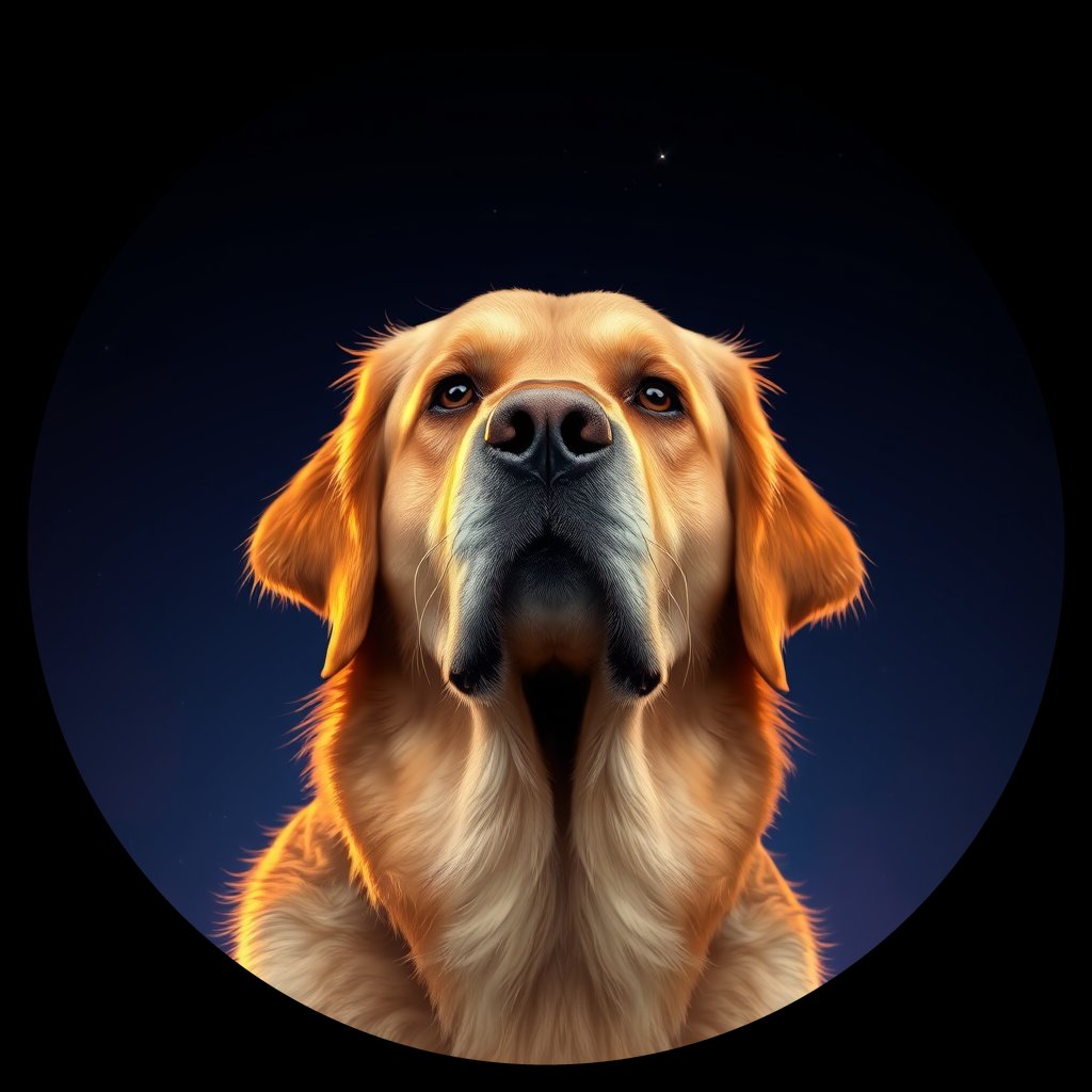 Cosmic medallion portrait of GRLS_grlsI8CE766, a Golden Retriever