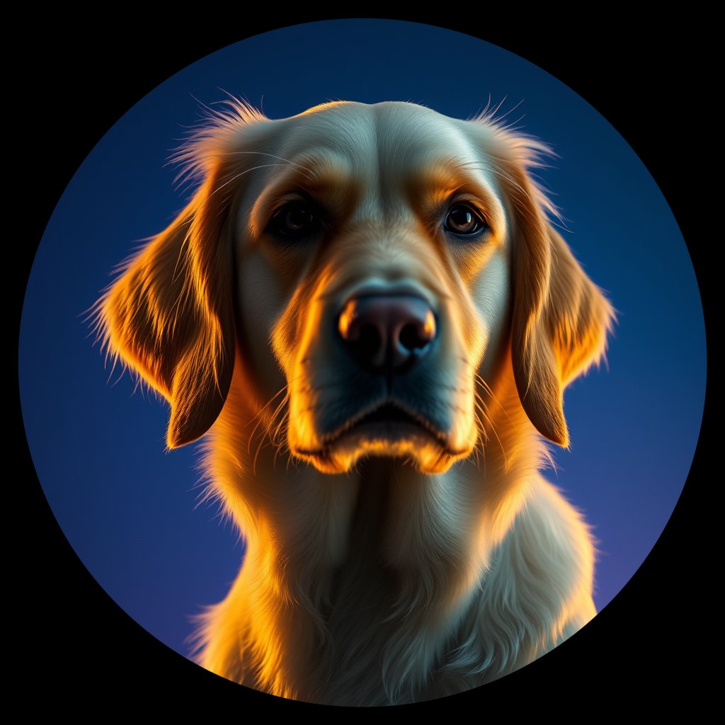 Cosmic medallion portrait of GRLS_grlsI8I5YHQQ, a Golden Retriever